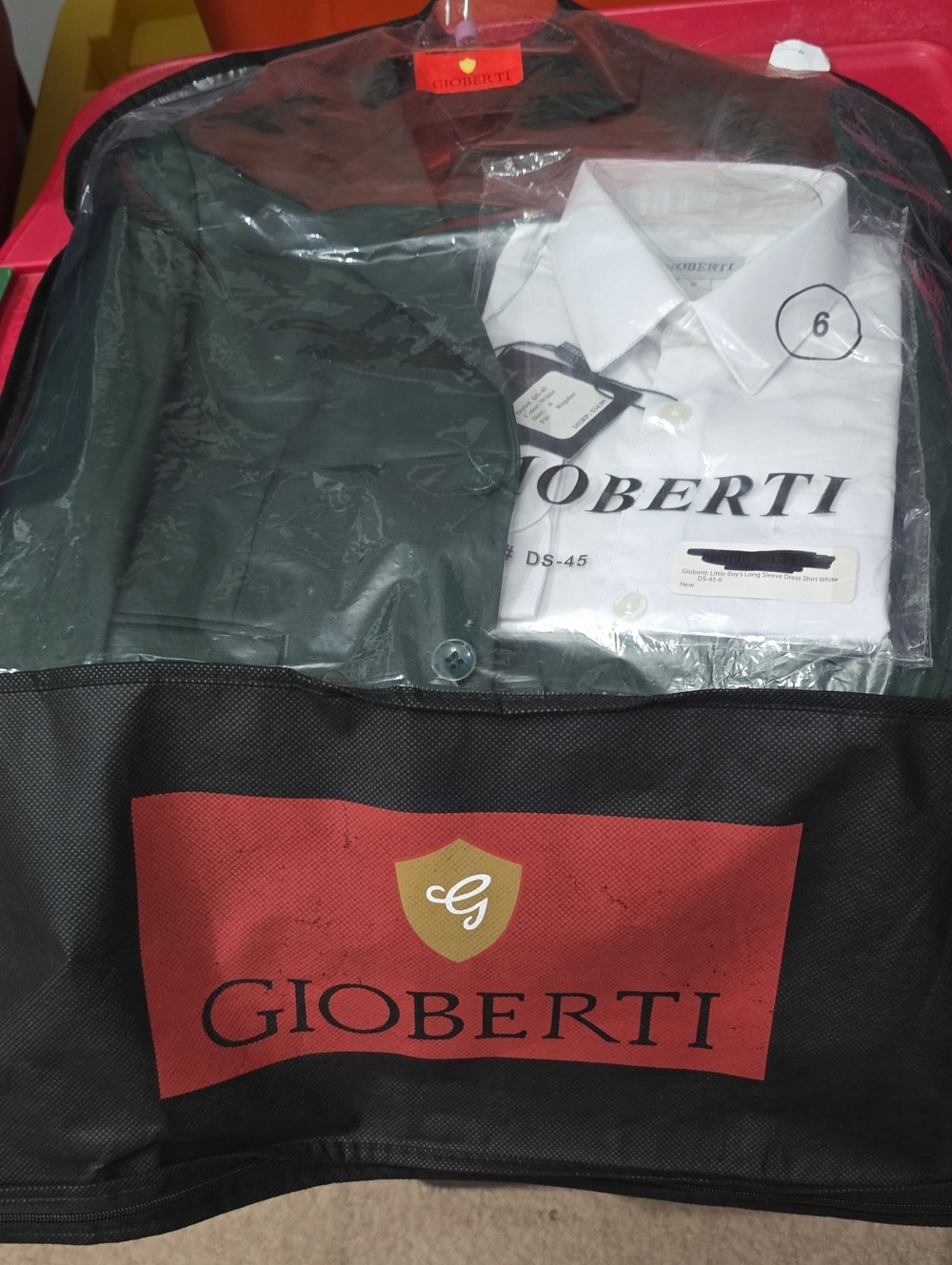 Gioberti Boys Green Tux Jacket, Vest. White Shirt. New. Size 6